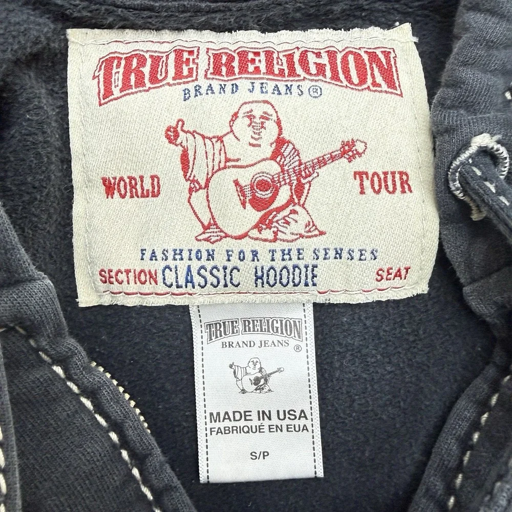 True Religion Y2K Classic Zip Hoodie‎ Faded Black Contrast Stitch USA S $168